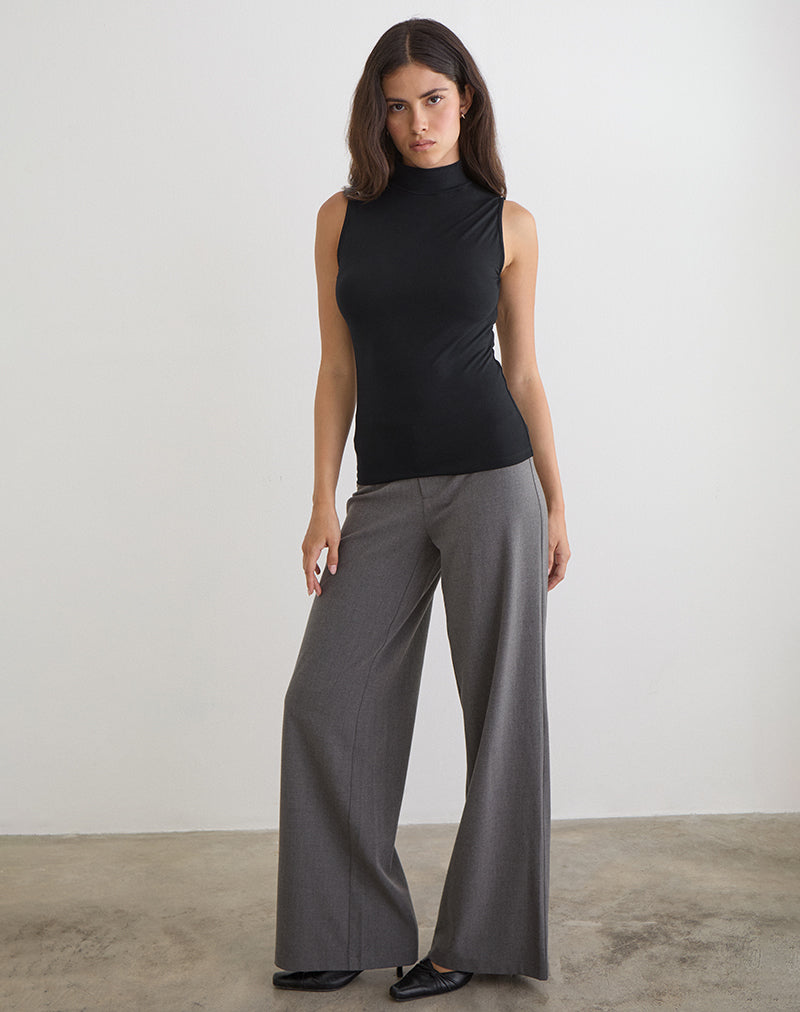 Lysan High Neck Vest Top in Jersey Black