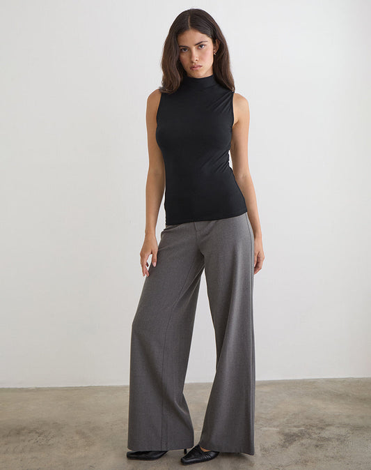 Lysan High Neck Vest Top in Jersey Black