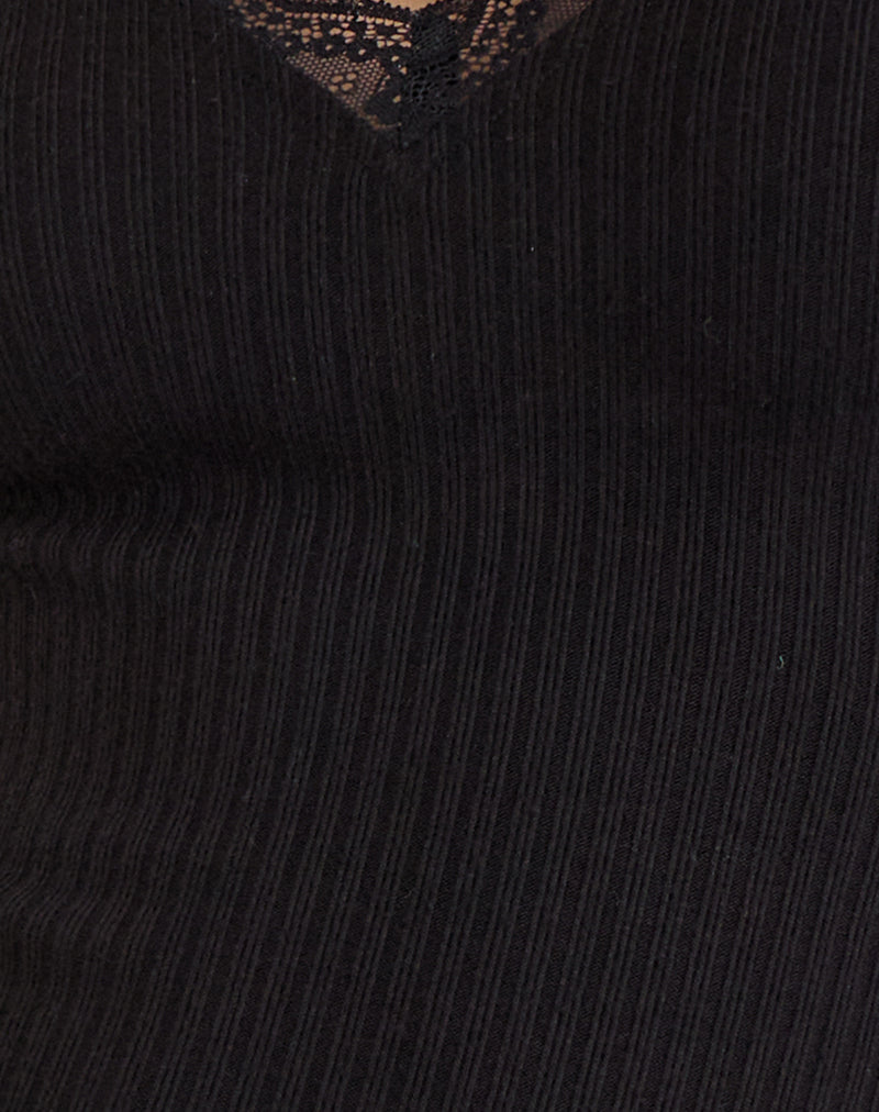 Maivi Long Sleeve Top in Black with Lace Trim