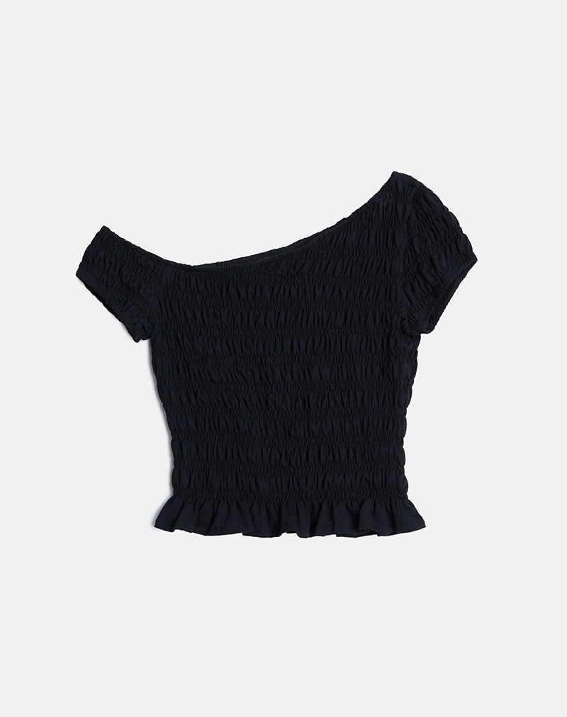 Mirita Shirred Top in Black
