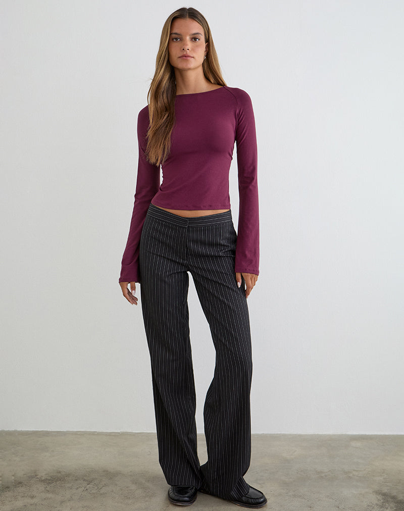 Muzan Long Sleeve Top in Ribbed Jersey Deep Purple