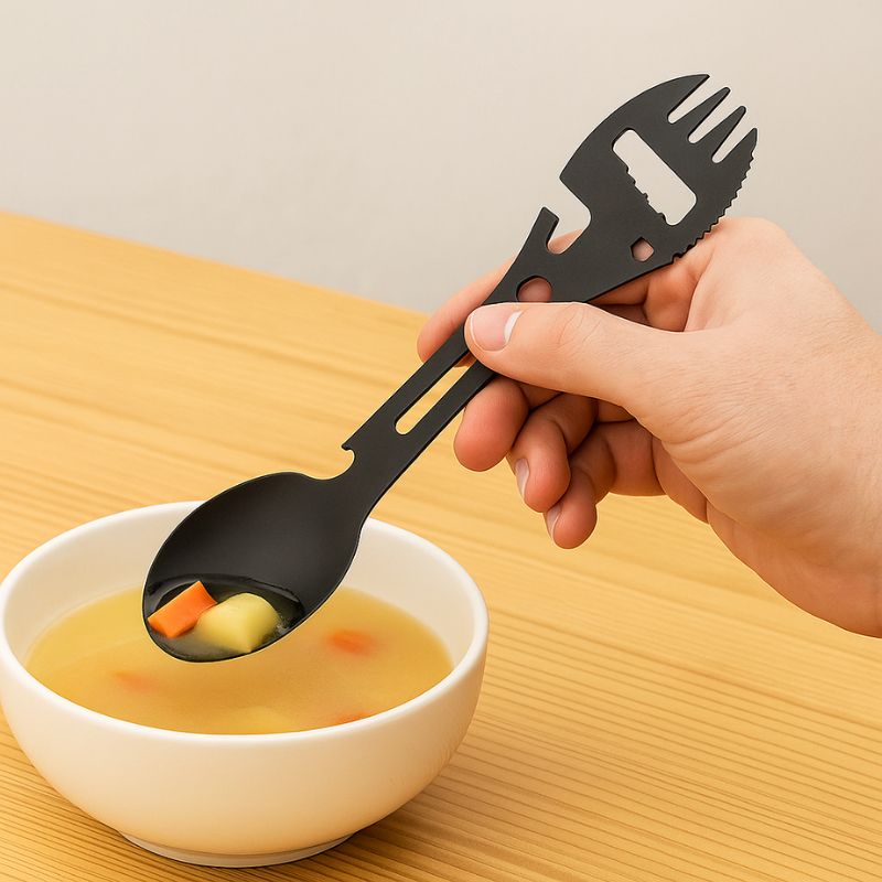 4-In-1 Outdoor Camping Multi Tool – Fork Spoon Bottle Opener & Wrench