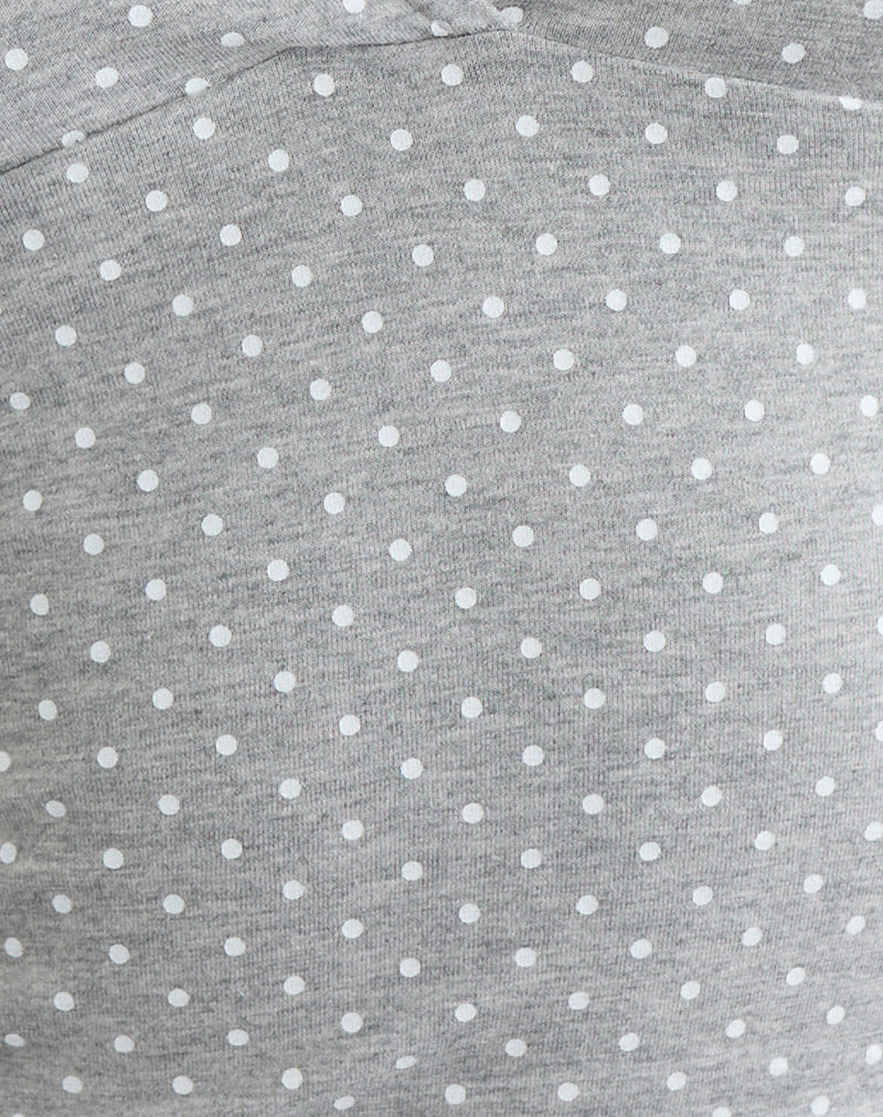 Netacy Quarter Sleeve Top in Grey Marl with White Micro Polka Dots