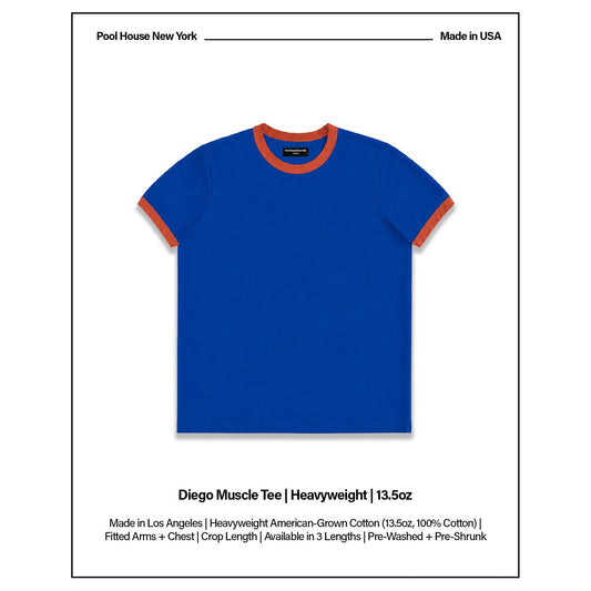 Diego Muscle Tee | Heavyweight | 13.5oz | Ringer - NY Blue | Orange