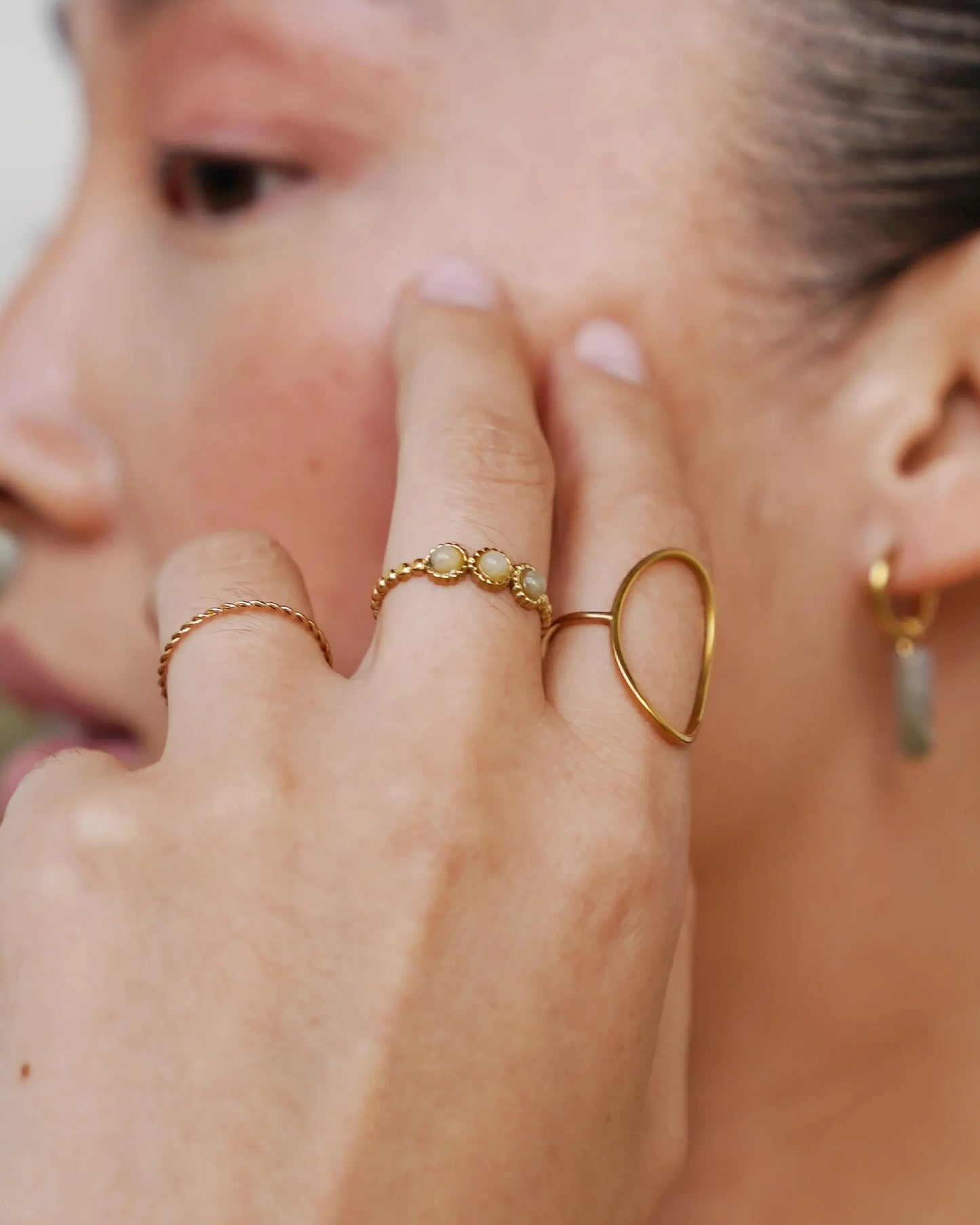 Demi - Ring - Natural Stone - Stainless Steel - Adjustable