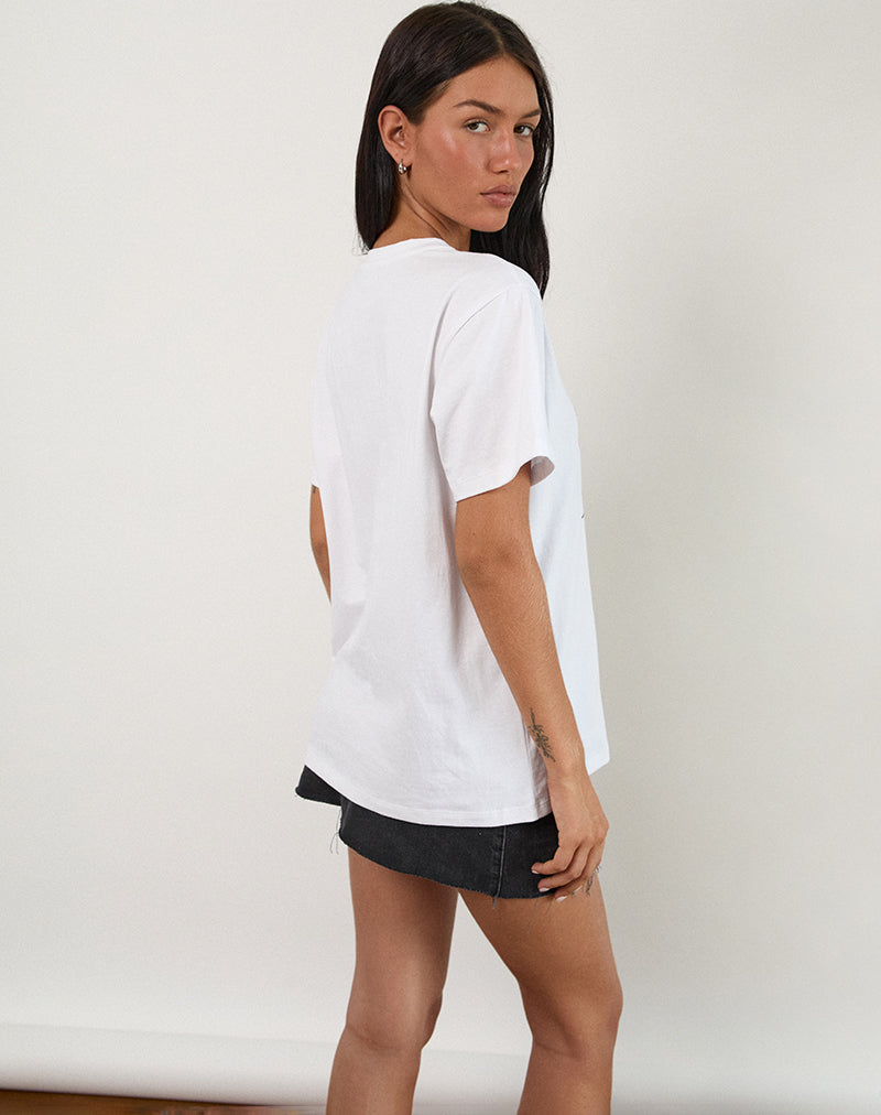 Oversized Basic Tee in White with Aquarius Dog Graphic