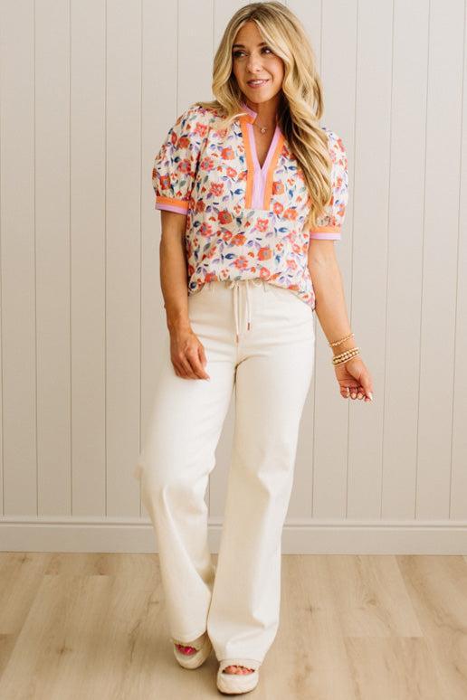 Pop of Floral Contrast Top