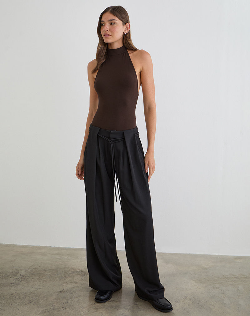 Raleah Halterneck Bodysuit in Jersey Bitter Chocolate
