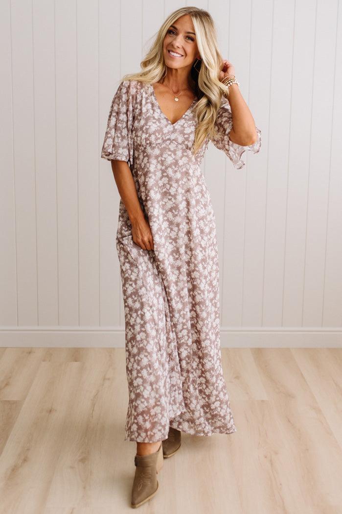 Rosie Floral Flutter Sleeve Maxi
