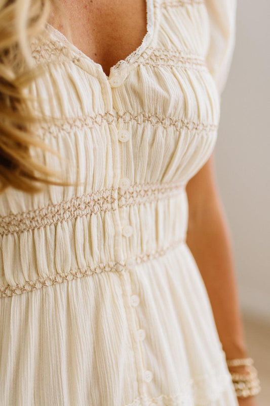 Rouched and Ruffled Button Front Maxi