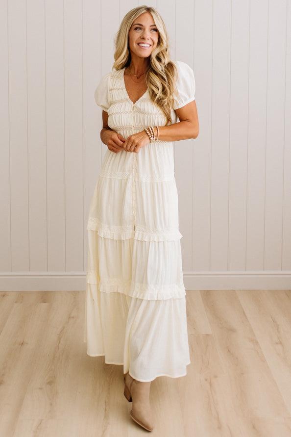 Rouched and Ruffled Button Front Maxi