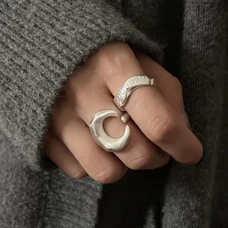 Matte Gothic Moon Ring