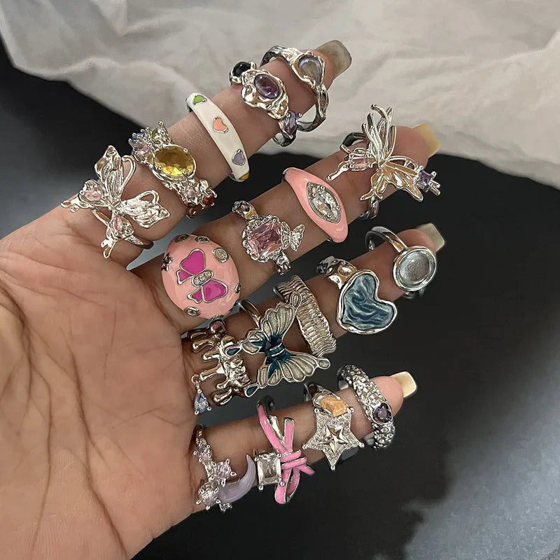 Colorful Stone Drip Rhinestone Gothic Ring