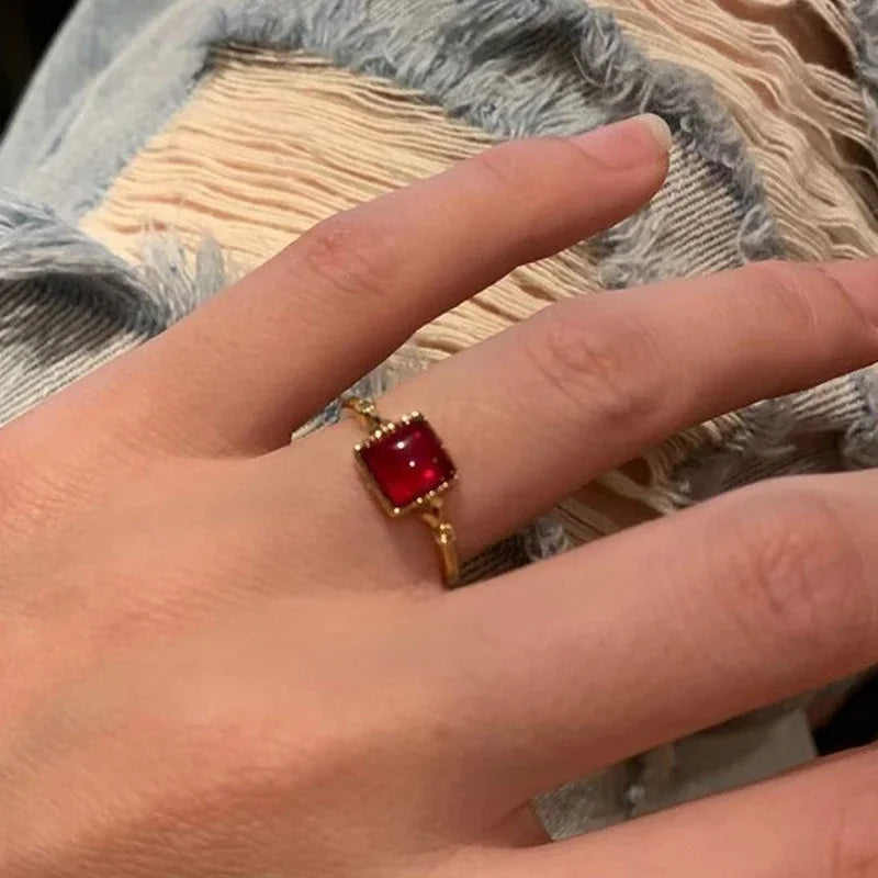 Vintage Gothic Red Crystal Cross Ring