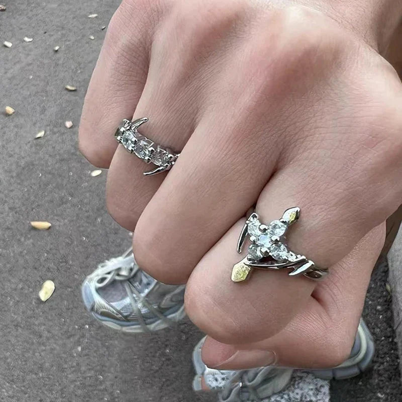 Crystal Cross Punk Gothic Ring