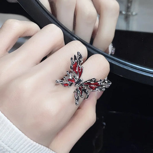 Gothic Red Crystal Spider Animal Star Ring