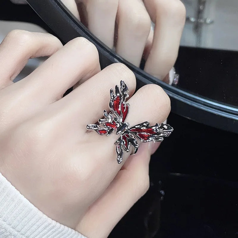 Gothic Crystal Black Spider Ring