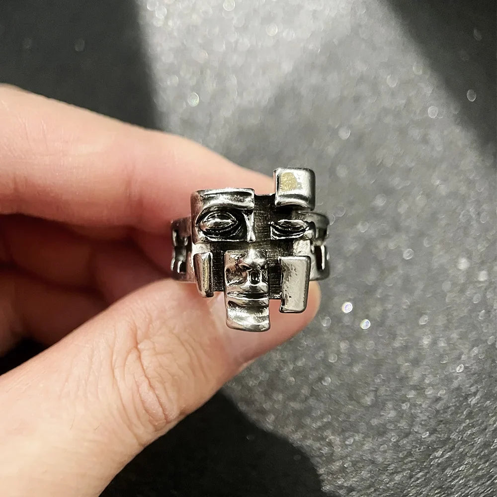 Abstract Falling Face Gothic Ring