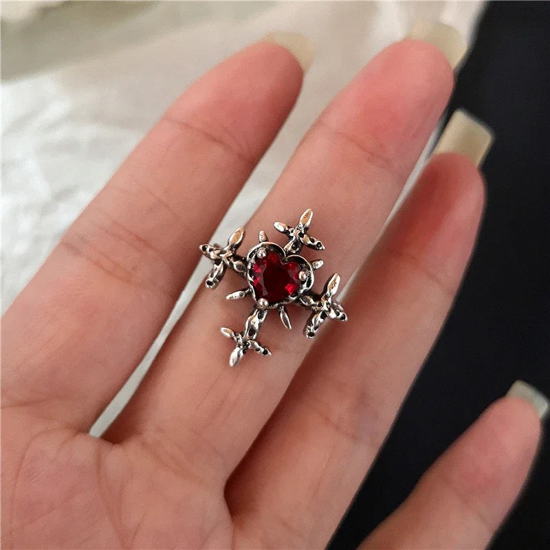 Y2K Gothic Animal Spider Red Crystal Ring