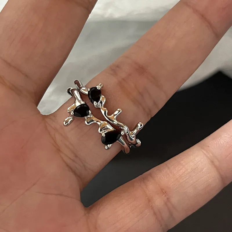 Gothic Crystal Black Spider Ring