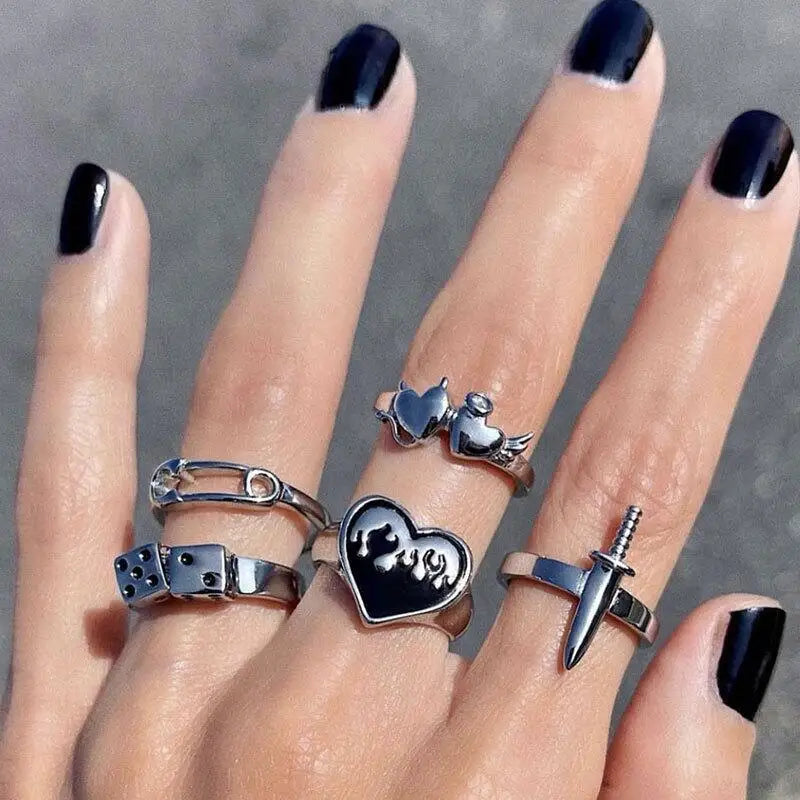 Gothic Heart Dice Spades Ace Ring