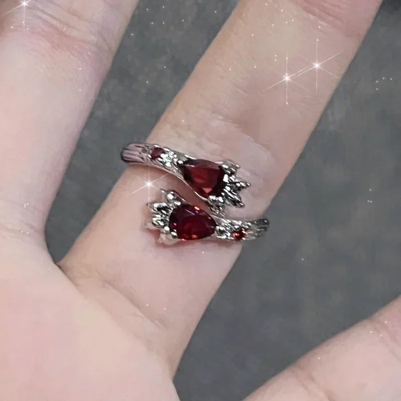 Red Crystal Glass Gothic Spider Ring