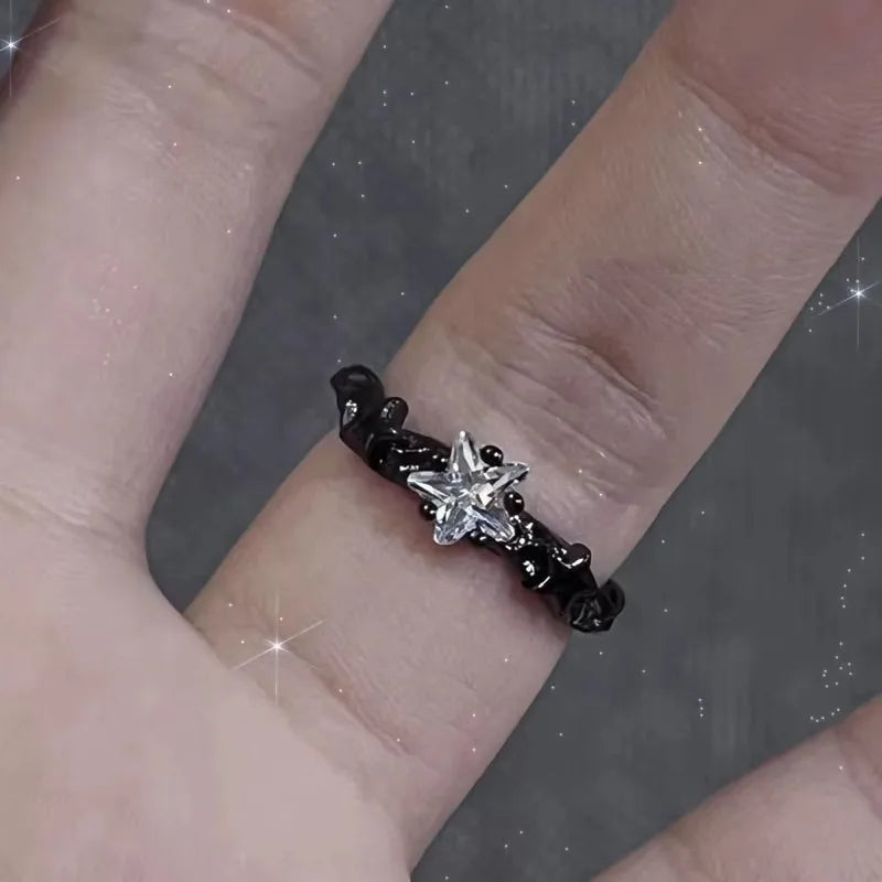 Gothic Black Cross Star Ring