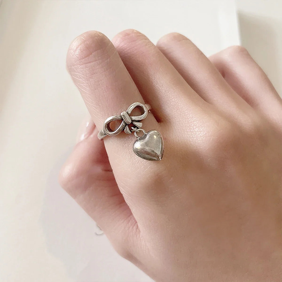 Bow Heart Pendant Gothic Ring