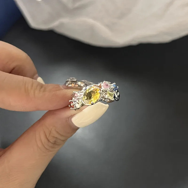 Colorful Stone Drip Rhinestone Gothic Ring