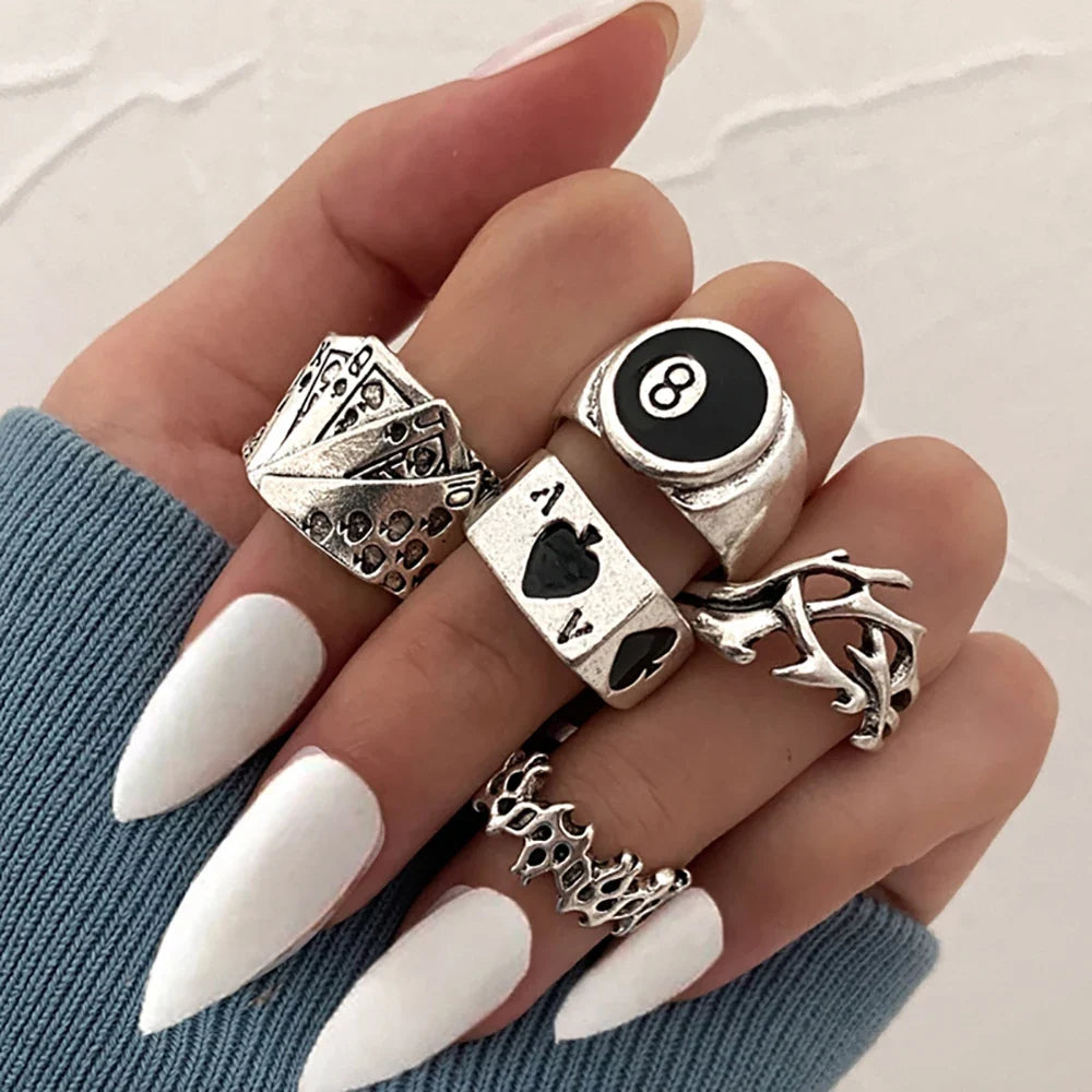 Gothic Heart Dice Spades Ace Ring