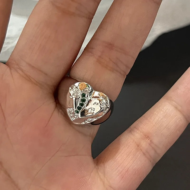 Gothic Crystal Black Spider Ring
