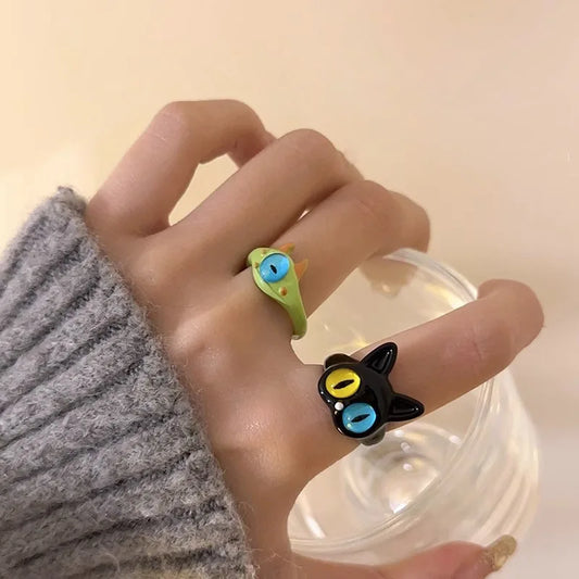 Green Monster Gothic Cat Eyes Ring