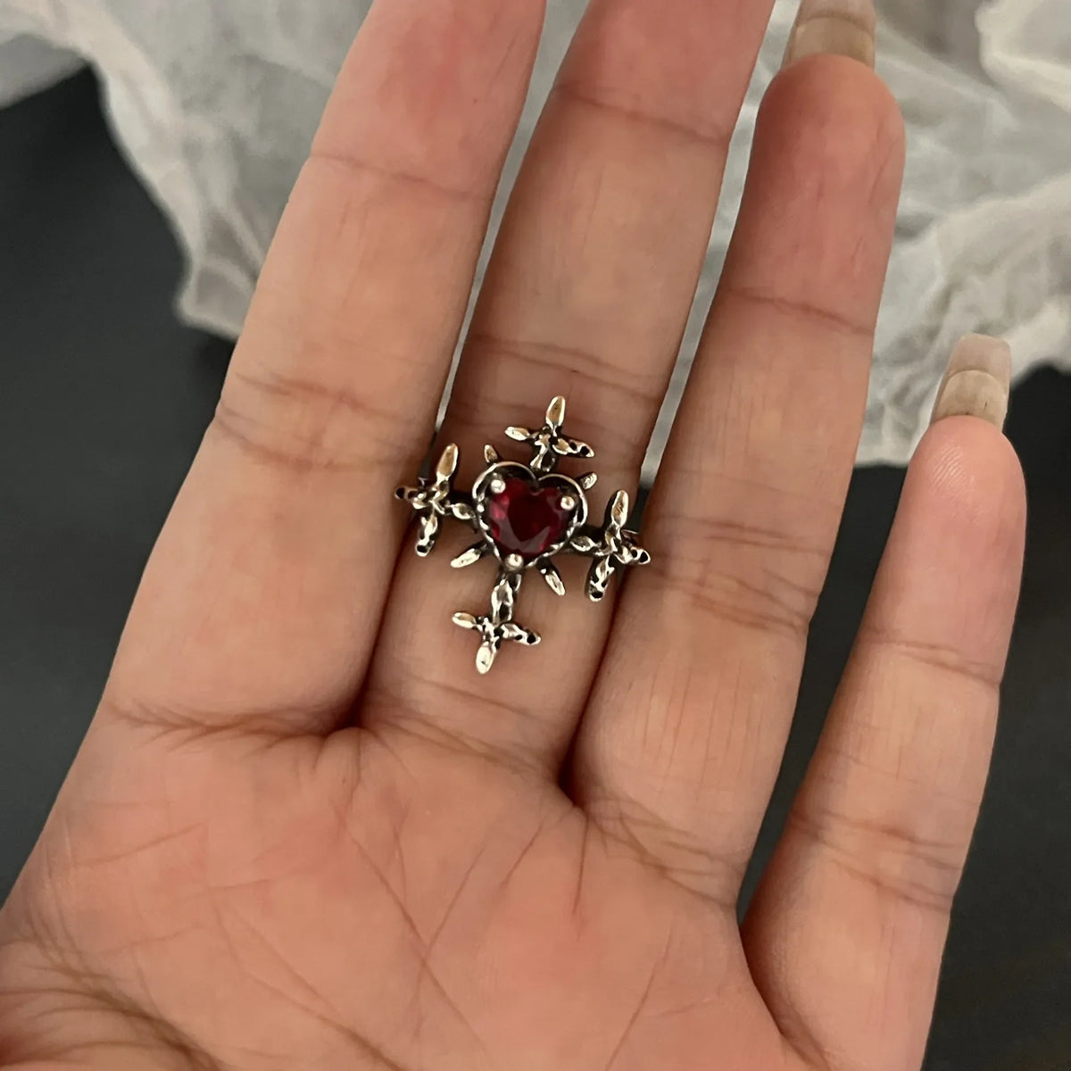Gothic Crystal Black Spider Ring
