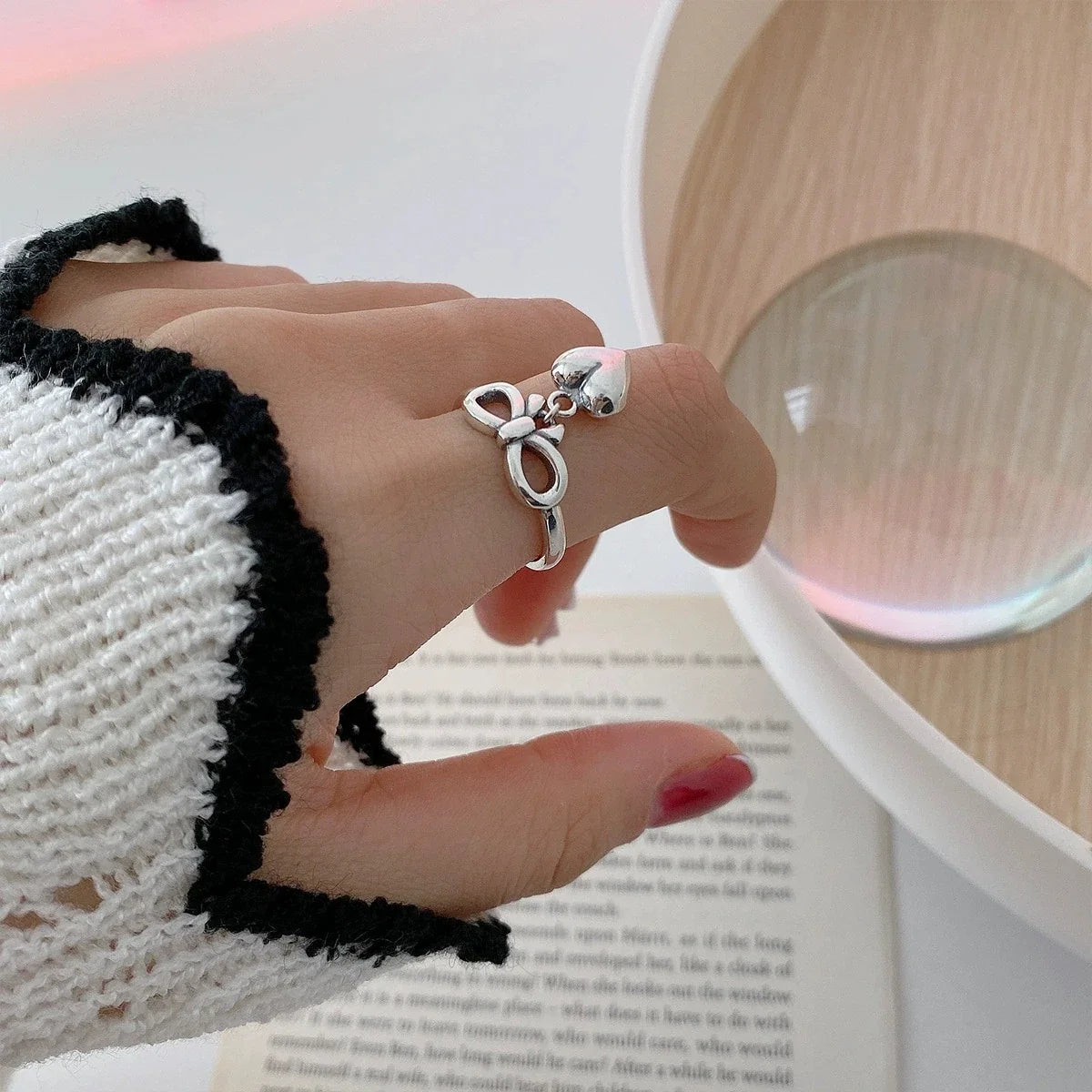 Bow Heart Pendant Gothic Ring