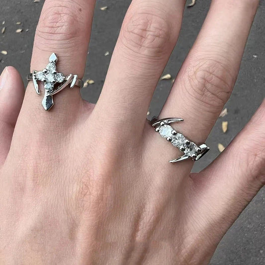 Crystal Cross Punk Gothic Ring