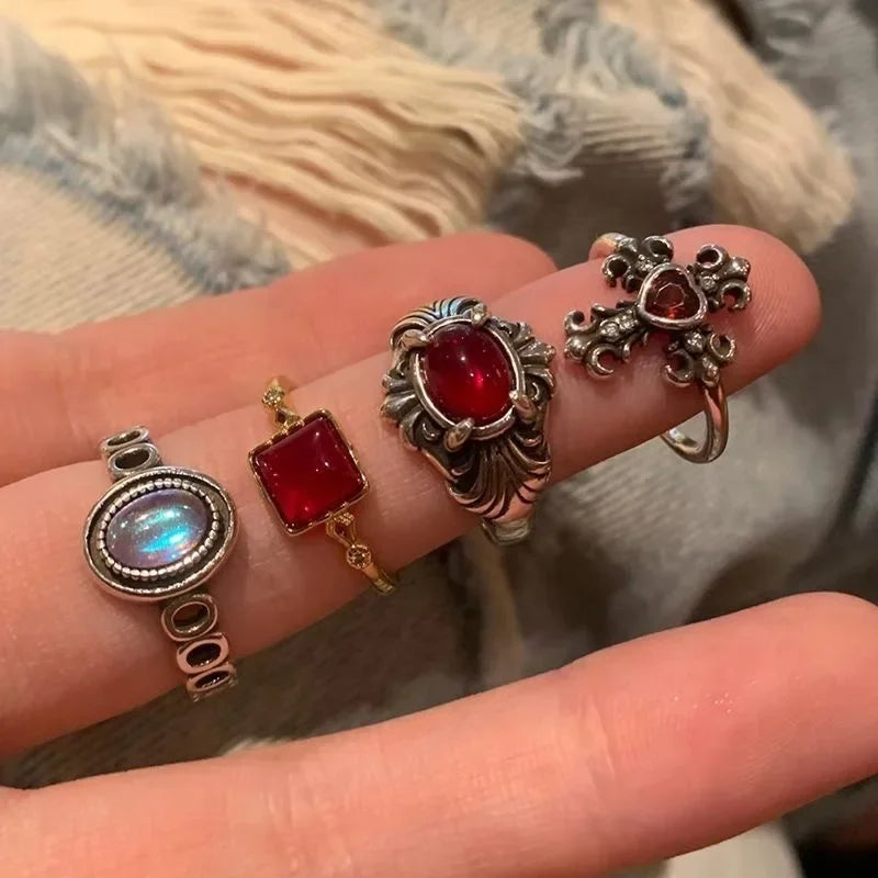 Vintage Gothic Red Crystal Cross Ring
