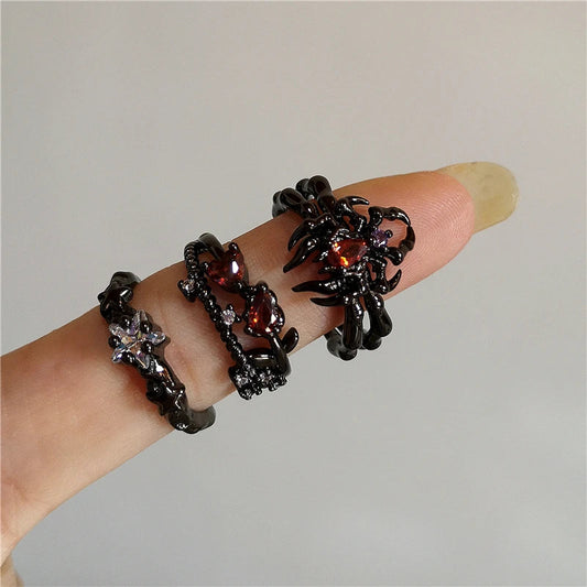 Gothic Thorny Rose Couple Ring