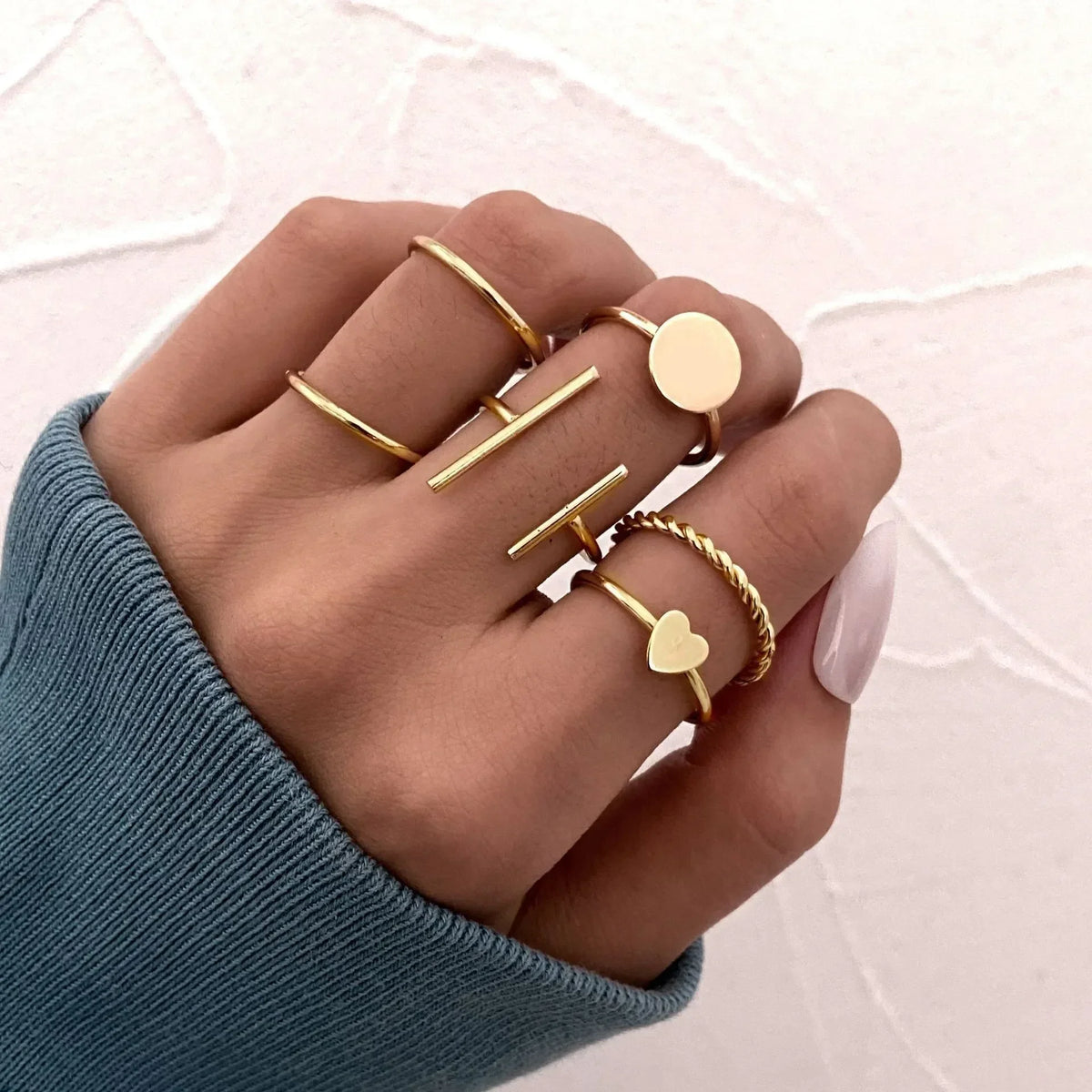 Boho Gold Heart Geometric Gothic Pearl Ring