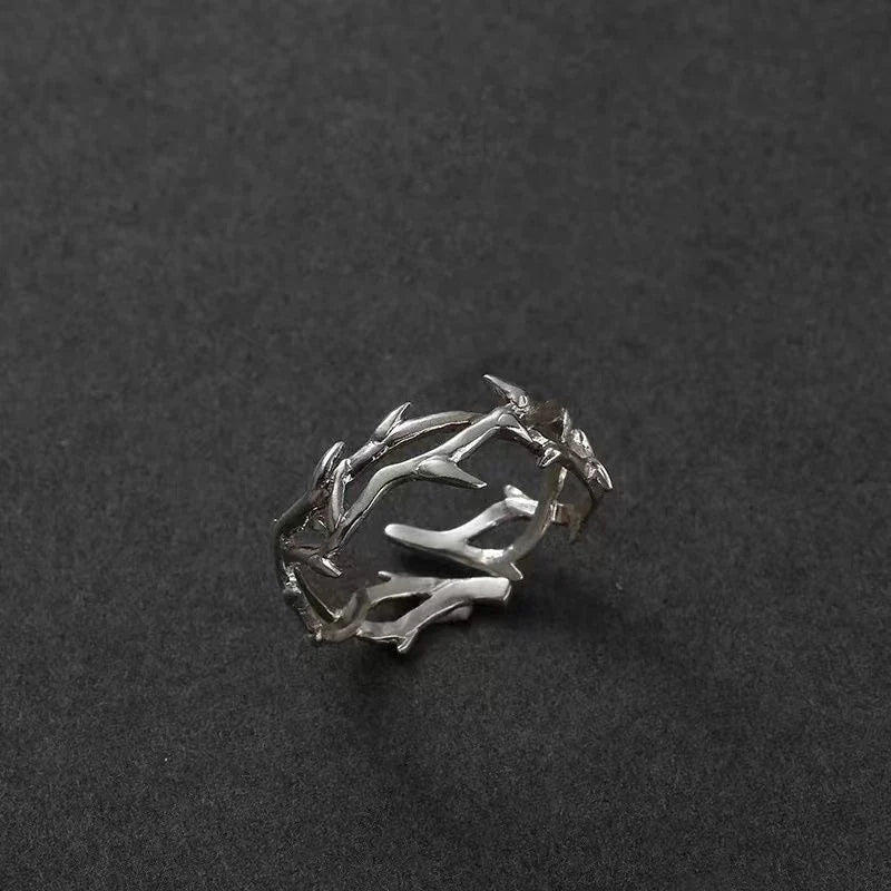Punk Thorns Vine Red Rhinestones Gothic Ring