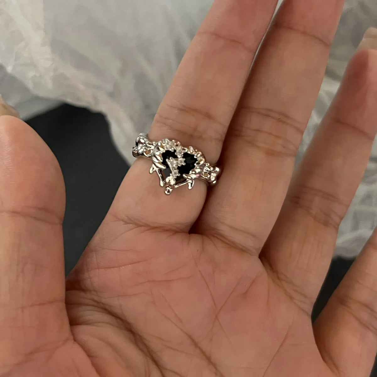 Gothic Crystal Black Spider Ring