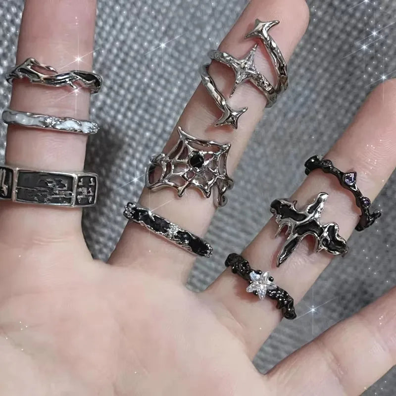 Gothic Black Cross Star Ring