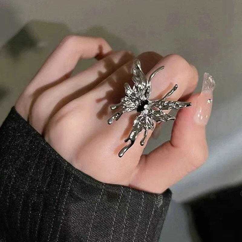 Gothic Y2K Butterfly Liquid Metal Ring