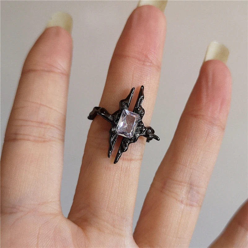 Gothic Thorny Rose Couple Ring