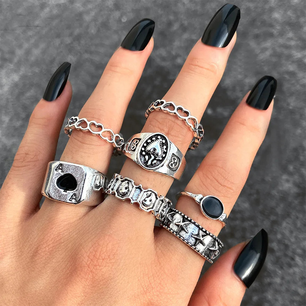 Gothic Heart Dice Spades Ace Ring