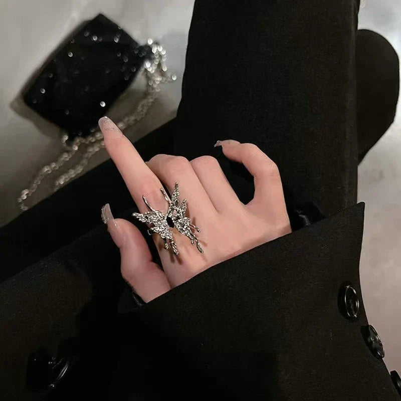 Gothic Y2K Butterfly Liquid Metal Ring
