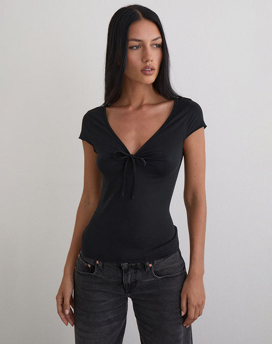 Saiba Cap Sleeve Top in Cupro Black
