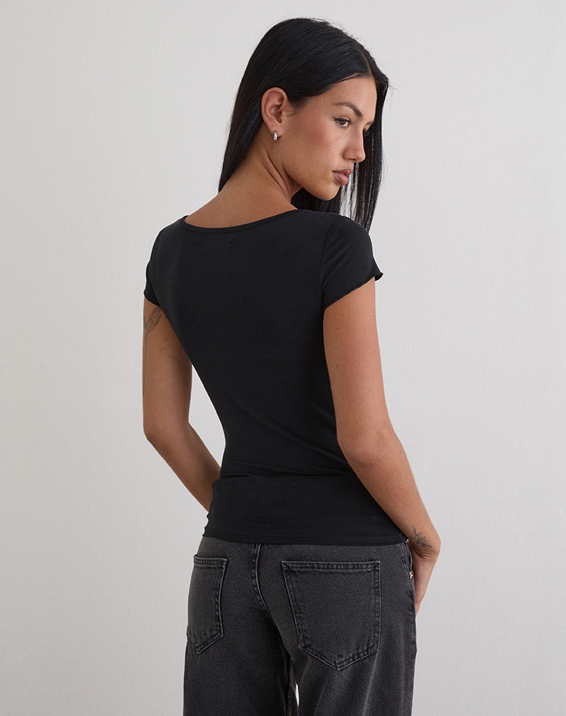 Saiba Cap Sleeve Top in Cupro Black