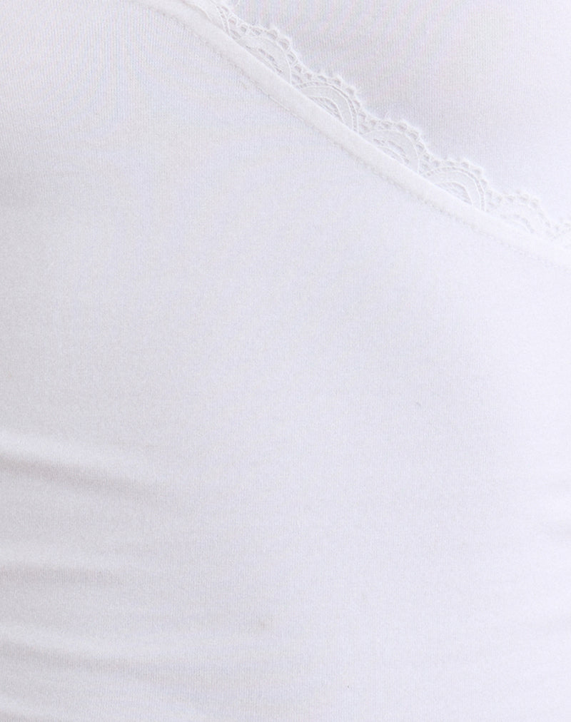 Sajiwa V Neck Top in White with Lace Trim