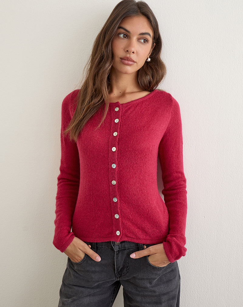 Sartini Long Sleeve Top in Sheer Knit Red