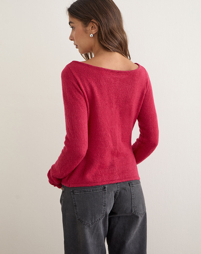Sartini Long Sleeve Top in Sheer Knit Red